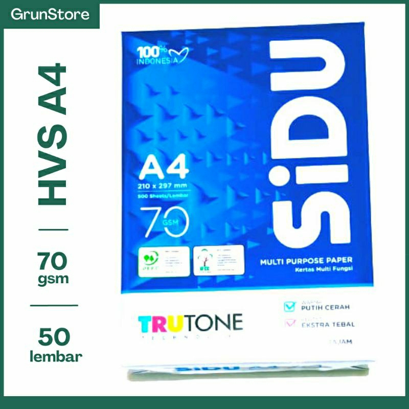 

Kertas HVS SIDU A4 7O gsm / kertas hvs a4 50 lembar