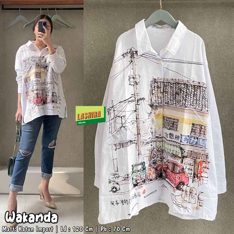 Kemeja wanita jumbo wakanda katun import