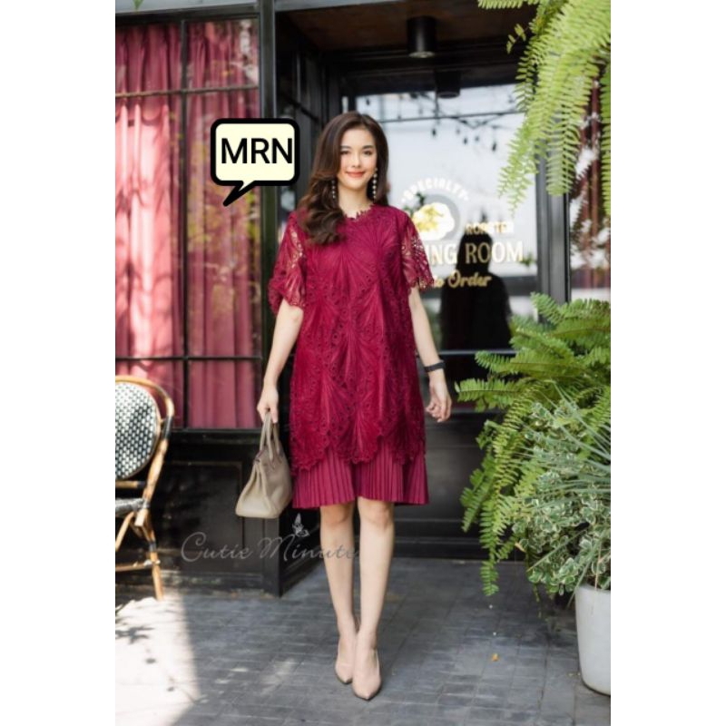 dress pesta mewah kondangan wanita full brokat elegan cutie minute import bangkok