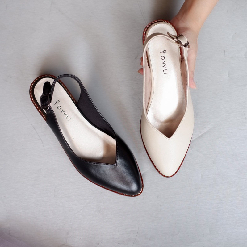 YOVVLI Sabrina Flat Shoes Kulit Sepatu Kerja Wanita Hak 3 cm