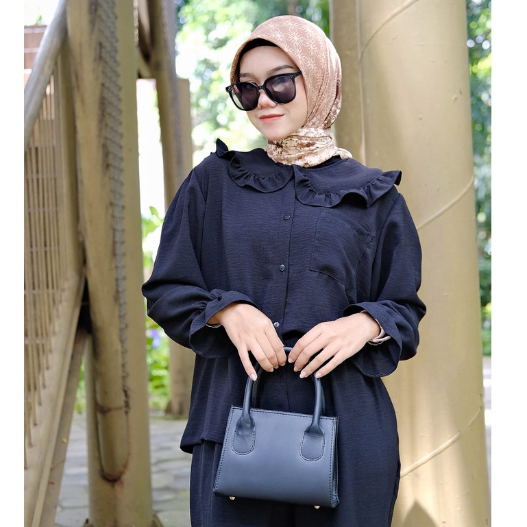 Nancy One Set Collar Cringkle Premium Busui Friendly - One Set Setelan Wanita Kerah Korea Bahan Cringkle Airflow Busui - Setelan Wanita Kekinian