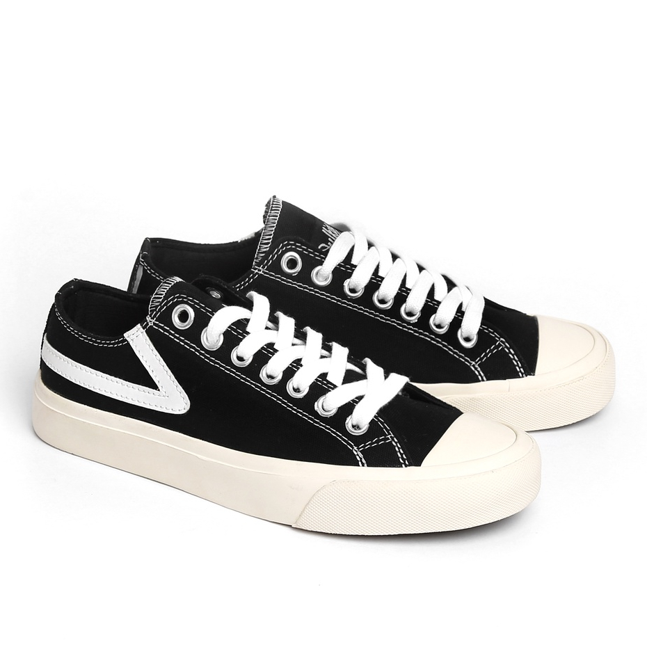 Vulking Sepatu Basic Low Casual Old School Wanita CENTURY LOW Black White Canvas Premium Original