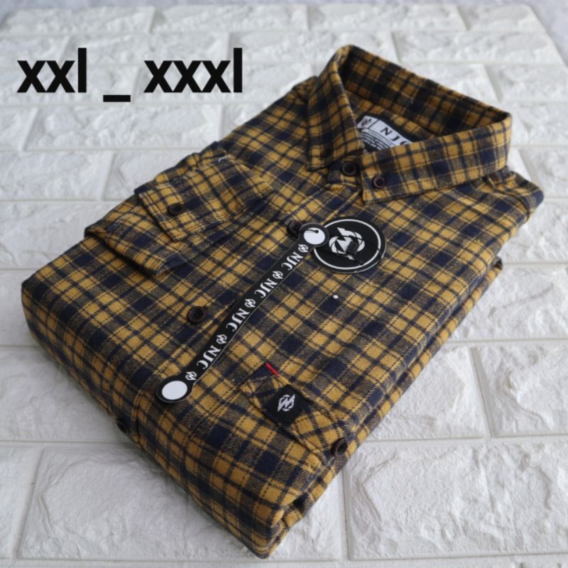 Kemeja Flanel Pria Jumbo Ukuran Xxl-XXXL motip Kotak-Kotak Terbaru//Kemeja Flanel Lengan Panjang Jum