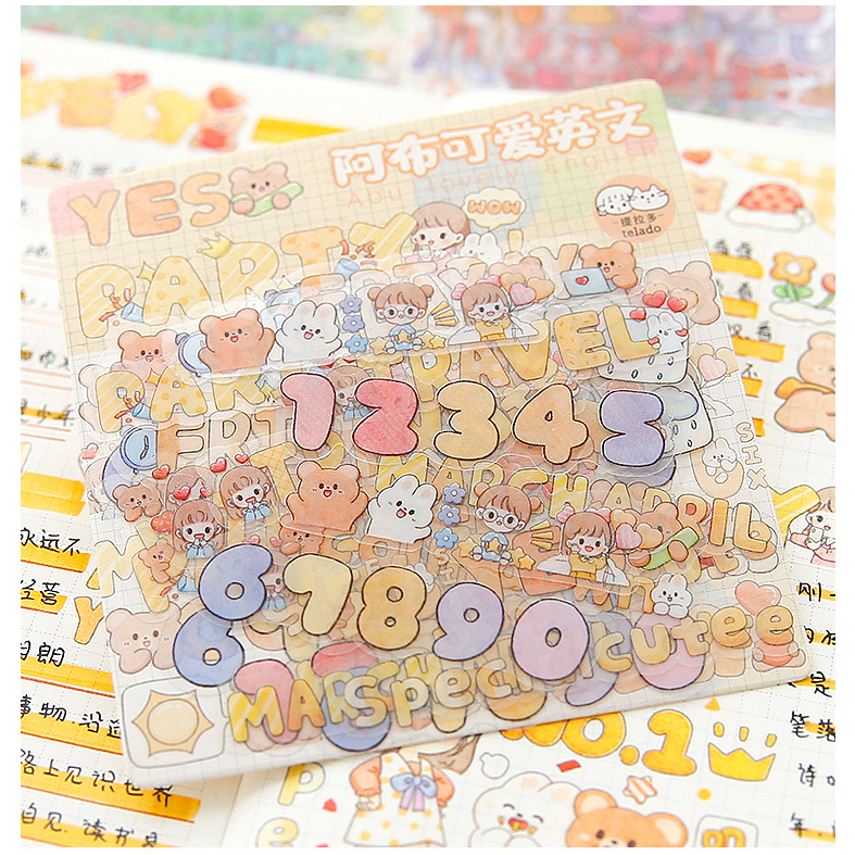 STICKER TRANSPARANT PET ALPHANUMERIC LUCU WARNA PASTEL UNTUK DEKORASI BUKU JOURNAL JOURNALING SCRAPBOO SCRAPING BOOK MOTIF MOMO KERTAS NOTE CATATAN KECIL TEMA KARTUN JEPANG LUCU KAWAII CUTE STICKER DIARY LUCU AESTHETIC @banyak