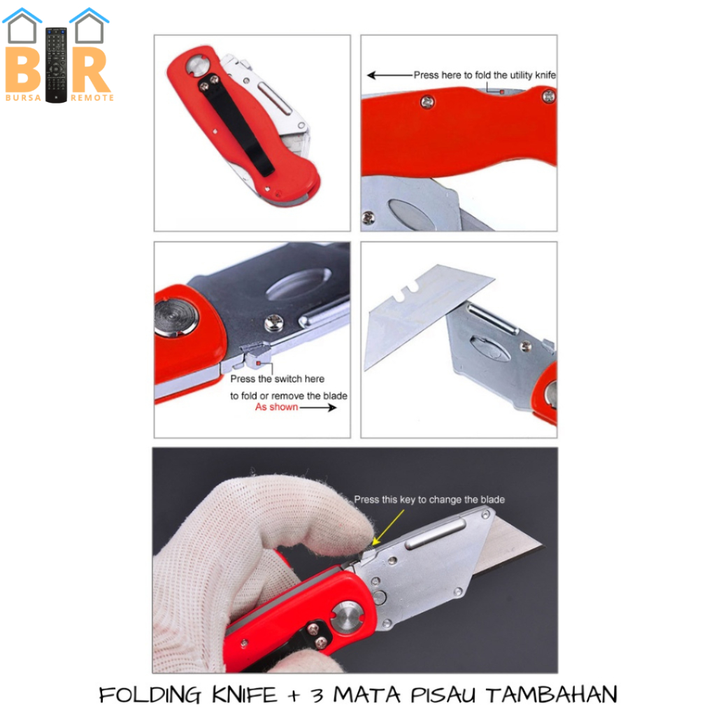 Pisau Cutter Lipat Folding Knife Foldable Cuter Refil Isi 5