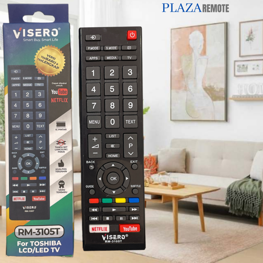 REMOTE TV TOSHIBA SMART TV YOUTUBE VISERO 3105T UNIVERSAL TABUNG LCD LED