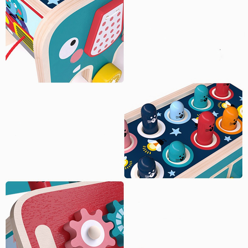 elephant hitting hamster wooden knock toys - pull push truck - mainan edukasi anak