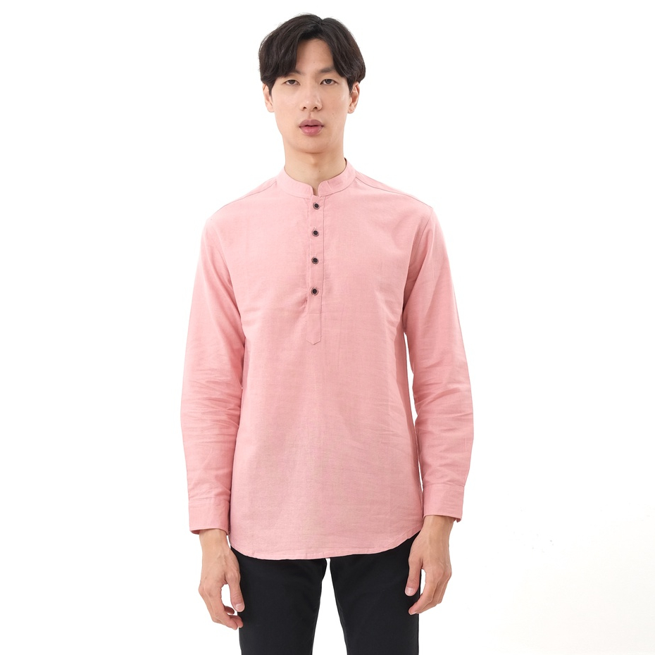 SANVANINA Kemeja Kurta Koko Shanghai Pria Slim Fit Lengan Panjang Salmon Peach - E-1411L
