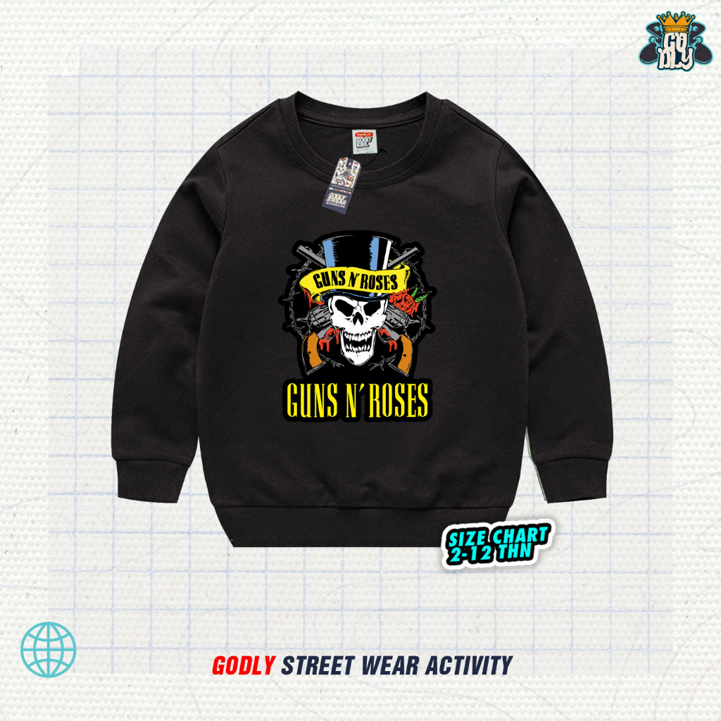 Sweater Band Anak 1-12 tahun HITAM / Crew neck Band Metal / Bahan Fleece Tebal / Atasan Anak / Godlykids