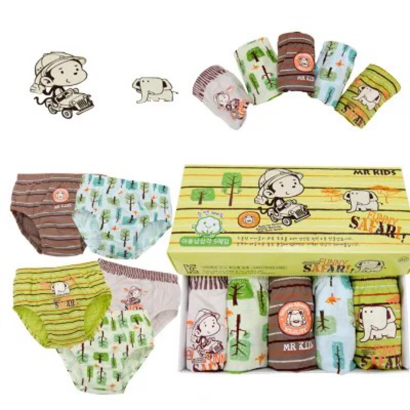 SET Celana Dalam Anak Laki laki Gambar Funny Safari Bahan Katun Impor isi 5 pcs Free Box Lucu Celana Dalam Segitiga Anak Murah Kolor Anak Bahan Katun