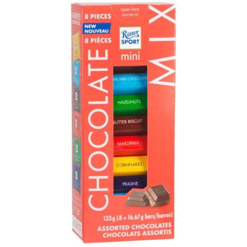 

Ritter Sport Chocolate Mini Mix isi 8pcs 150gr / Cokelat / Coklat / riter / ritter / sport / mini / chocolate / mix / isi / 8pcs / 150gr / colour / warna / warni / campur / kemasan / kecil / BG