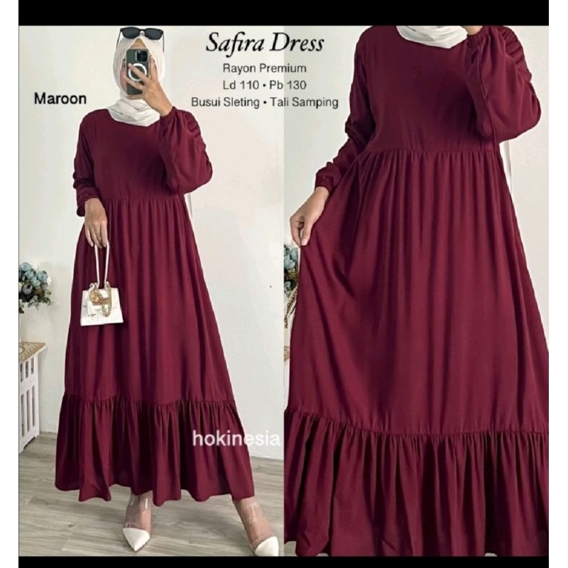 Safira dress/hhomedress polos ruffle rayon/gamis polos ruffle