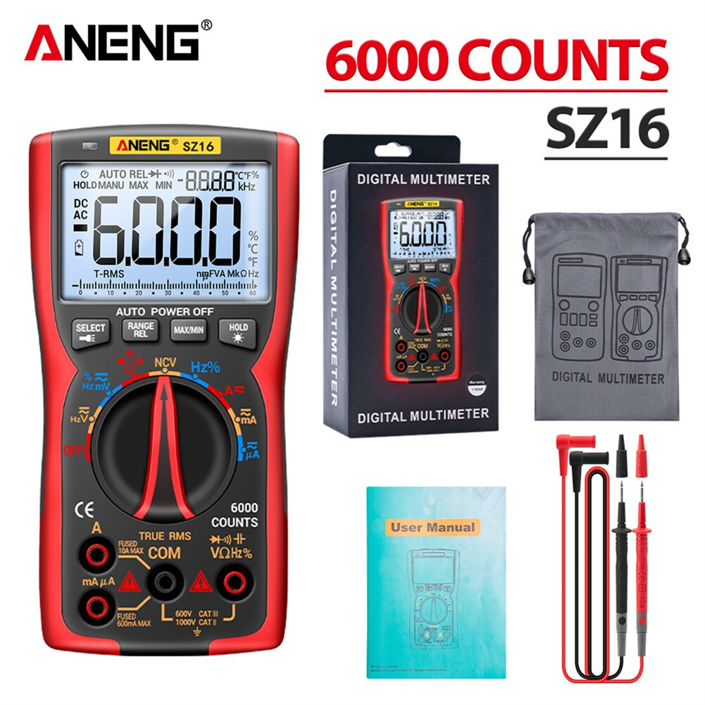 ANENG Digital Multimeter Voltage Tester 6000 Counts Frequency - SZ16 - Red