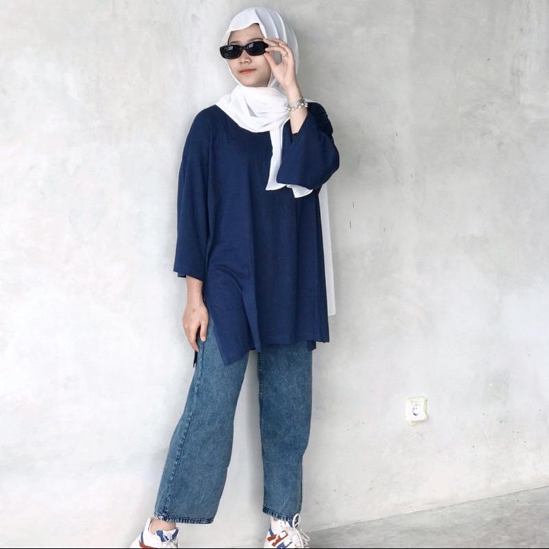 KAOS POLOS OVERSIZE WANITA LENGAN 7/8 TUNIK BASIC OVERSIZED TOP HIJAB FRIENDLY