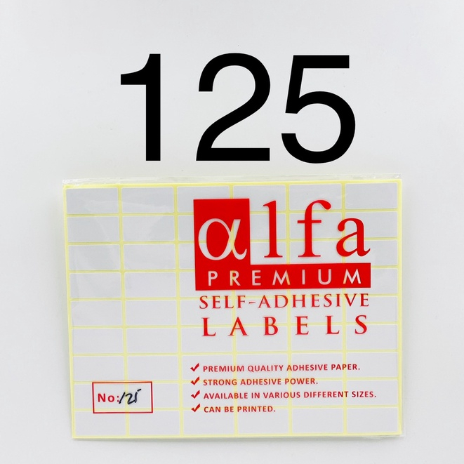 

STICKER LABEL ALFA 125 / Stiker Sticker Label Nama Undangan Harga Alfa No 125 / 16 mm x 31 mm