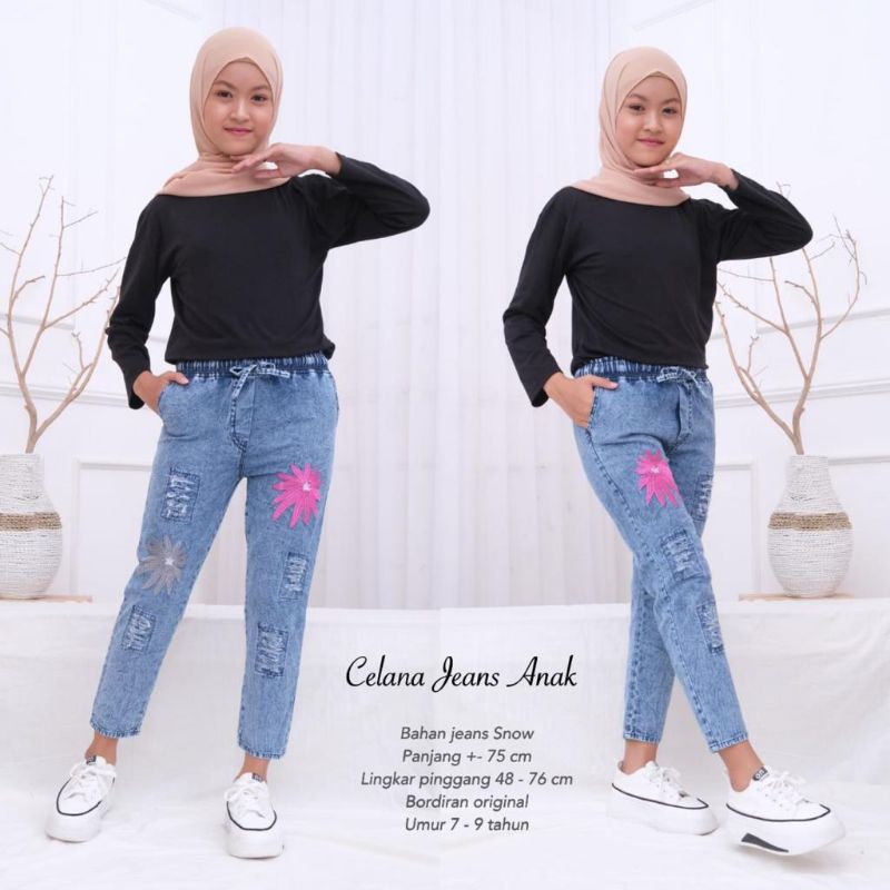 Celana Anak bordir jeans snow 8-10th //JF525