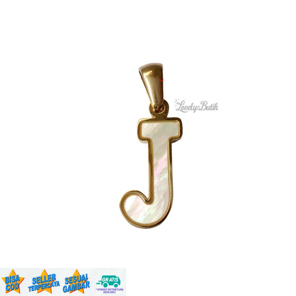 Liontin Titanium Anti Karat Tanpa Kalung Inisial Huruf E,J Liontin Shell Warna Gold - Lovelybutik