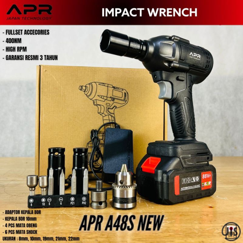 Impact wrench APR A48S 400Nm 1 batrei 88V japan technology bonus kepala bor murah terlaris bor pembuka baut 2 fungsi