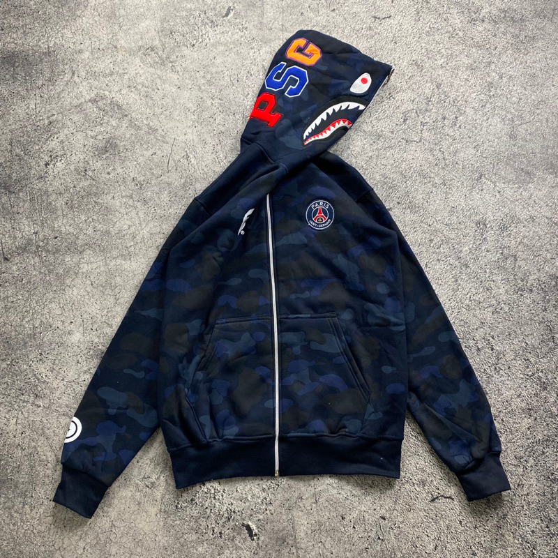 SWEATER HOODIE ZIPPER BAPE X PSG CAMO FULLTAG &amp; LEBEL PREMIUM