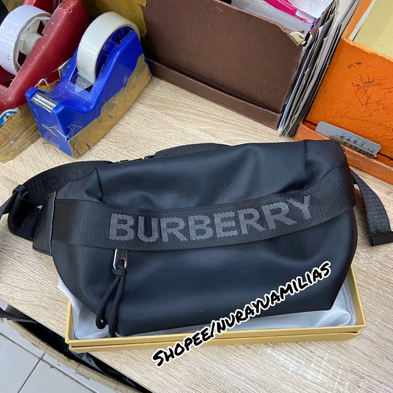 Tas Waistbag burberry import with box tas selempang pria wanita branded