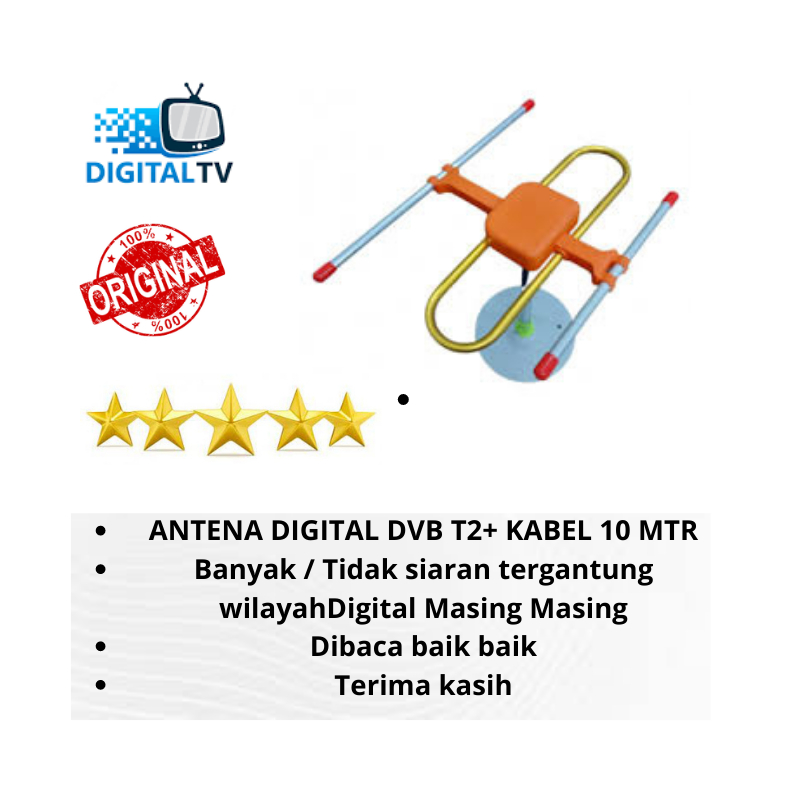 ANTENA TV DIGITAL DVBT2 INDOOR OUTDOOR KABEL 10MTR