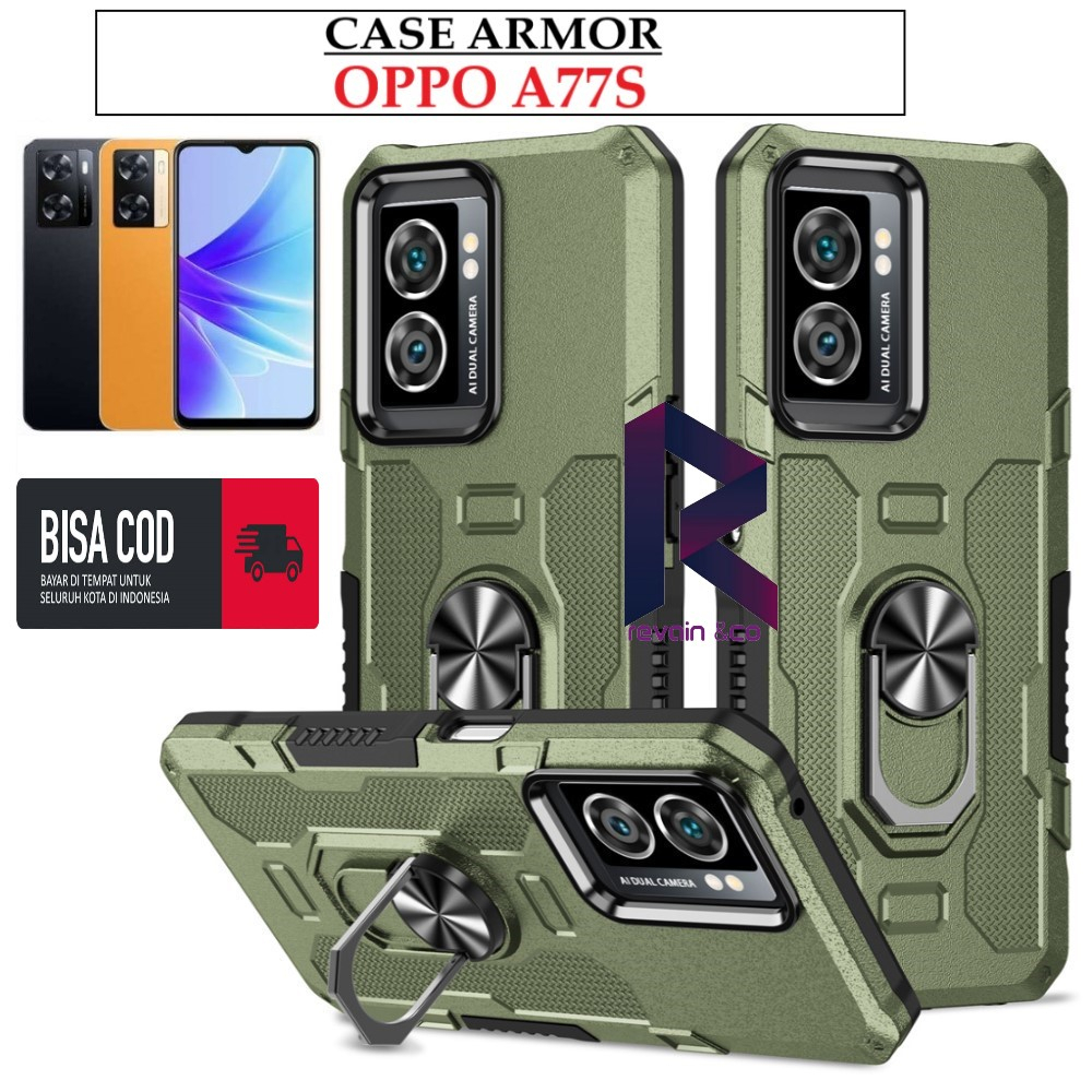 Case Armor OPPO A77S Iring Cincin Magnetic Kesing Hp Protect kamera Premium Hard Case Standing Robot Pelindung Kamera