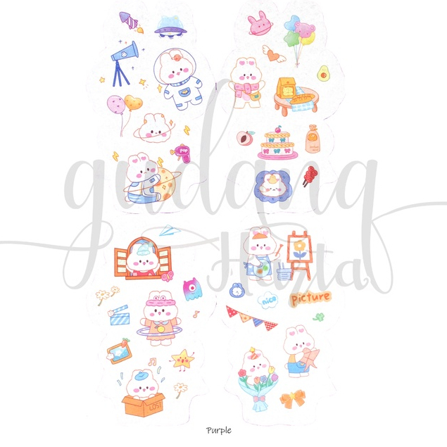 Stiker Kelinci Gemoy Sticker Motif Chubby Rabbit Lucu DIY Scrapbook GH 303067