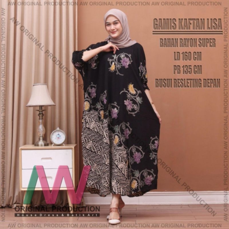 Kaftan Jumbo Cap Batik Abstrak Rayon Premium Busui Resleting Depan Lengan Pendek Berkaret Kaftan Lebaran Kekinian Termurah