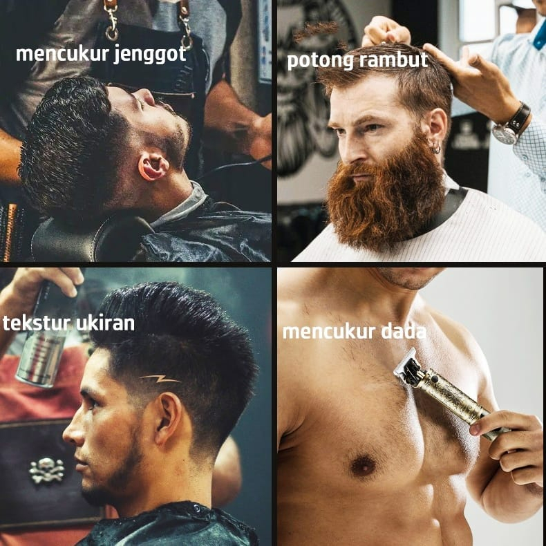 Alat Cukur Rambut Kumis Jenggot Profesional Hair Clipper Vintage / Alat Cukur Elektrik Mesin Cukur Rambut Cas