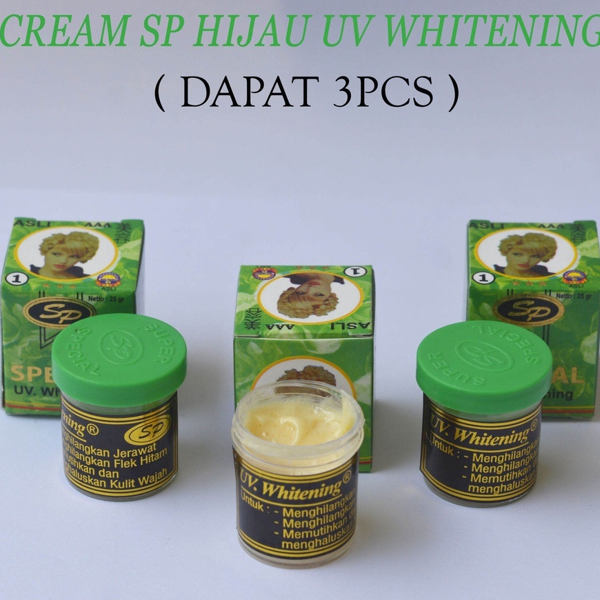 3 PCS - Cream SP HIJAU Original Special UV Whitening / Cream SP Hijau Pemutih Wajah