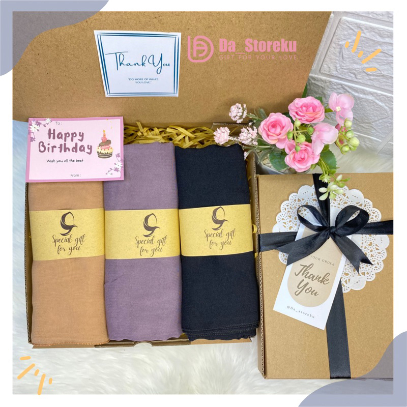 HAMPERS GIFT HIJAB MIX BELLA SQUARE / HAMPERS JILBAB SEGIEMPAT KADO ULANG TAHUN PERNIKAHAN WISUDA LAMARAN WEDDING / GIFT BOX BIRTHDAY HIJAB MURAH