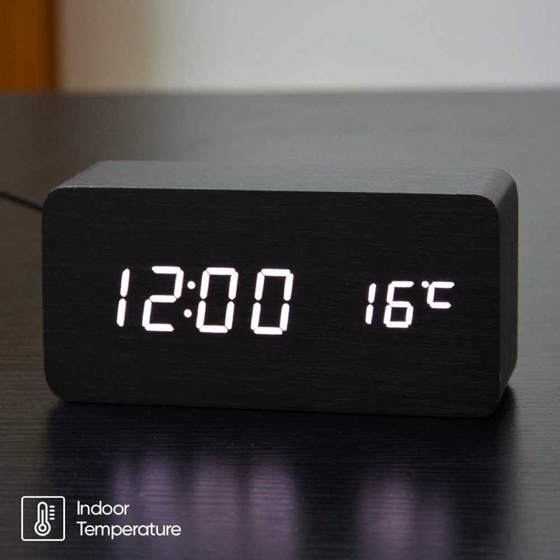 Jam Alarm LED Digital Wood Clock with Temperature