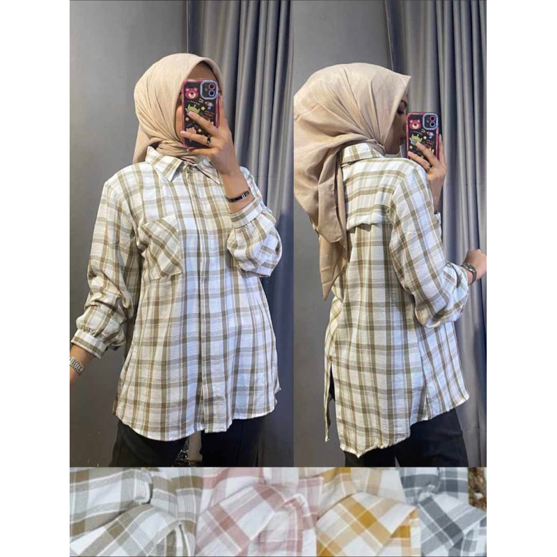 Top Kotak | Winody | Kemeja | Bahan Linen Crinkle