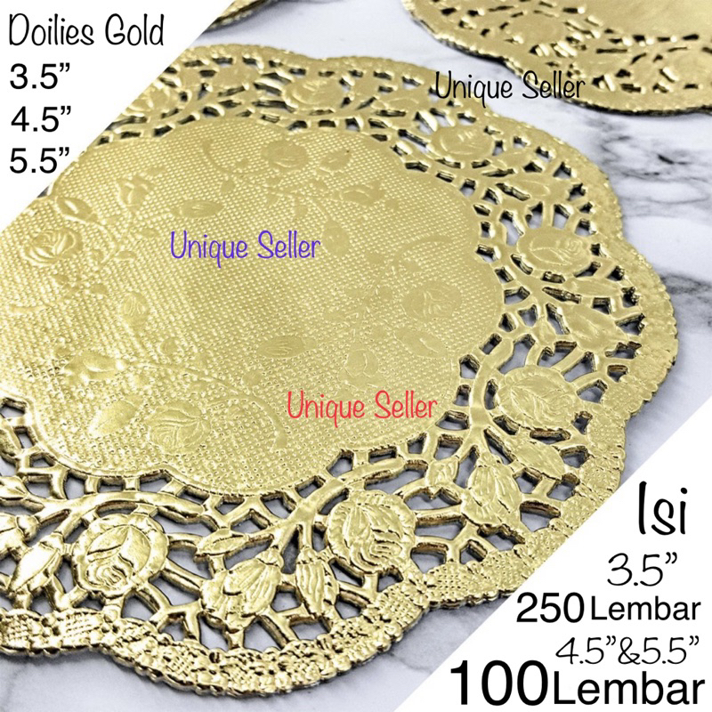 [100 pcs] Paper Doilies Gold 3.5 4.5 5.5 Emas / Alas Kertas Toples Tabung Toples 250 Gram 500 Gram / Doilies Paper Gold 3,5 4,5 5,5 / Alas Renda Kue Kering 3.5” 4.5” 5.5” / Doilies Paper Emas 3,5” 4,5” 5,5” / Doilies Paper Emas Gold 9 11.5 14 cm