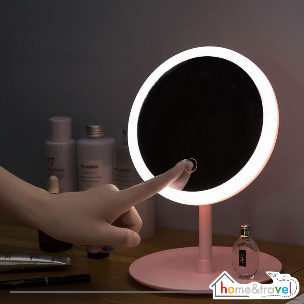 HOVELSHOP Desktop LED Cermin Rias Makeup Mirror Rotasi 90 Derajat Touchscreen Bulat Free Charge