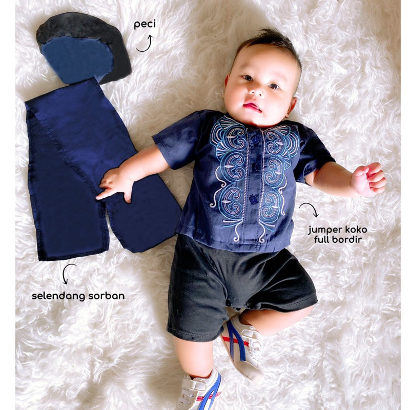 KOKO SHORBAN SET baju peci selendang 100% cotton / SARKOCI / BLACK PANTHER koko romper anak koko bayi koko anak baju muslim anak baju aqiqah