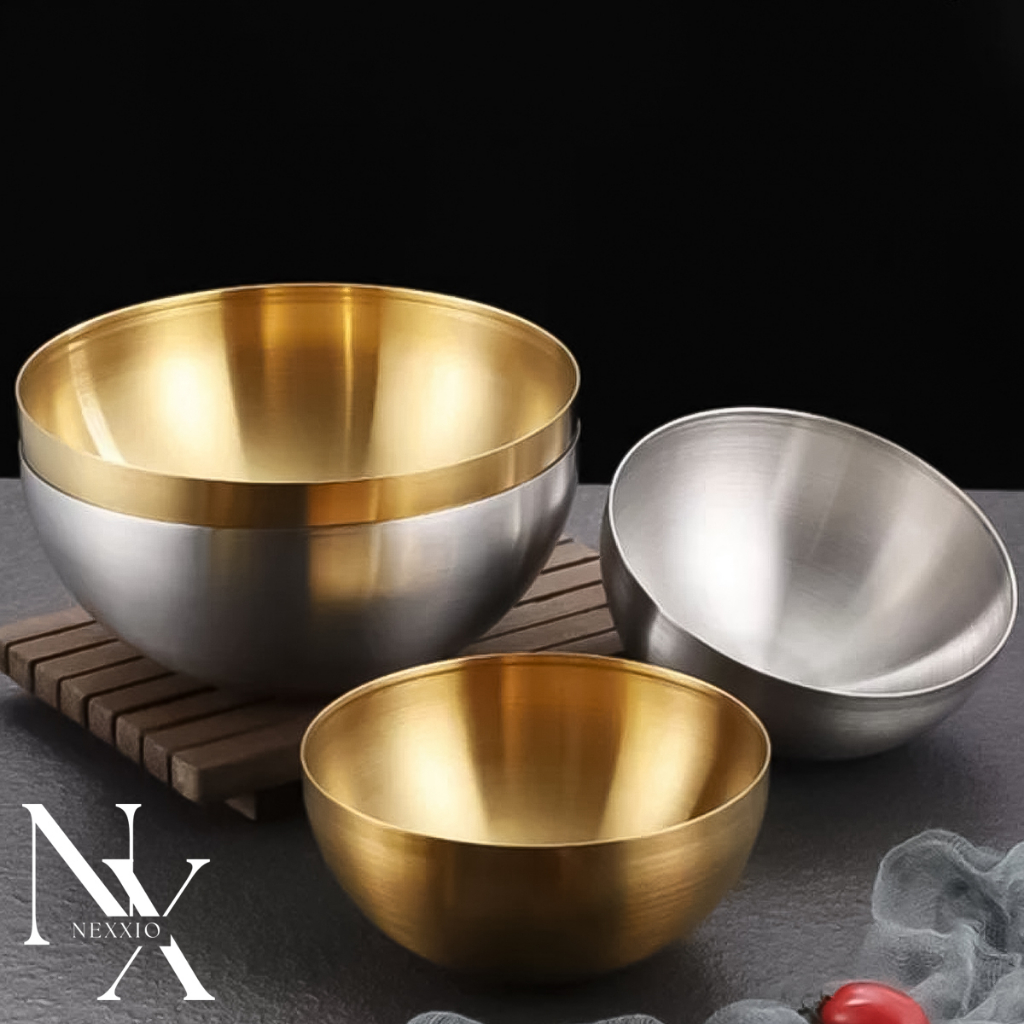 NEXXIO Mangkok Salad Korea Gold / Mangkok Salad Emas / Mangkok Nasi Emas Stainless Steel.
