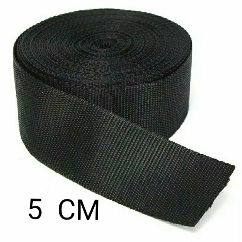 tali webbing 5 cm bisban PP hitam tebal murah meteran