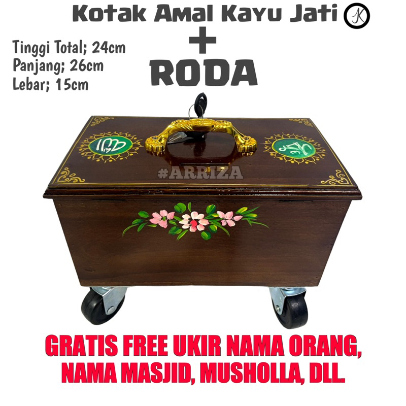 KOTAK AMAL + RODA /  KOTAK AMAL RODA KAYU JATI KOTAK INFAQ + RODA / CELENGAN / KOTAK DONASI + RODA / TEMPAT PENYIMPANAN UANG