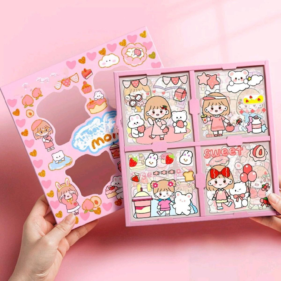 Pretty Sticker Momo 1 pack isi 100 Lembar Pcs Stiker Box Momo Stiker Motif Kartun Korea Lucu Anti Air Dekorasi DIY - Stiker Momo