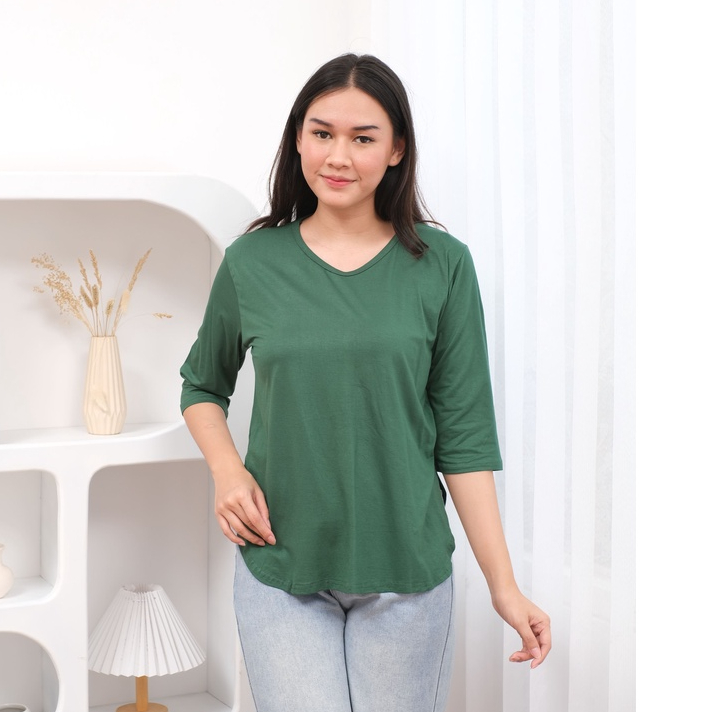 Kaos Polos V-Neck Oversize Jumbo || Atasan Basic Belah Samping Oval