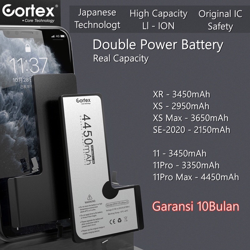 Cortex Baterai XR XS XSMax 11 11ProMax 12Mini 12 12Pro 12ProMax SE2020 Double Power Battery High Cap