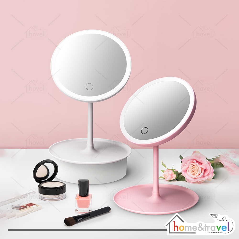 HOVELSHOP Desktop LED Cermin Rias Makeup Mirror Rotasi 90 Derajat Touchscreen Bulat Free Charge