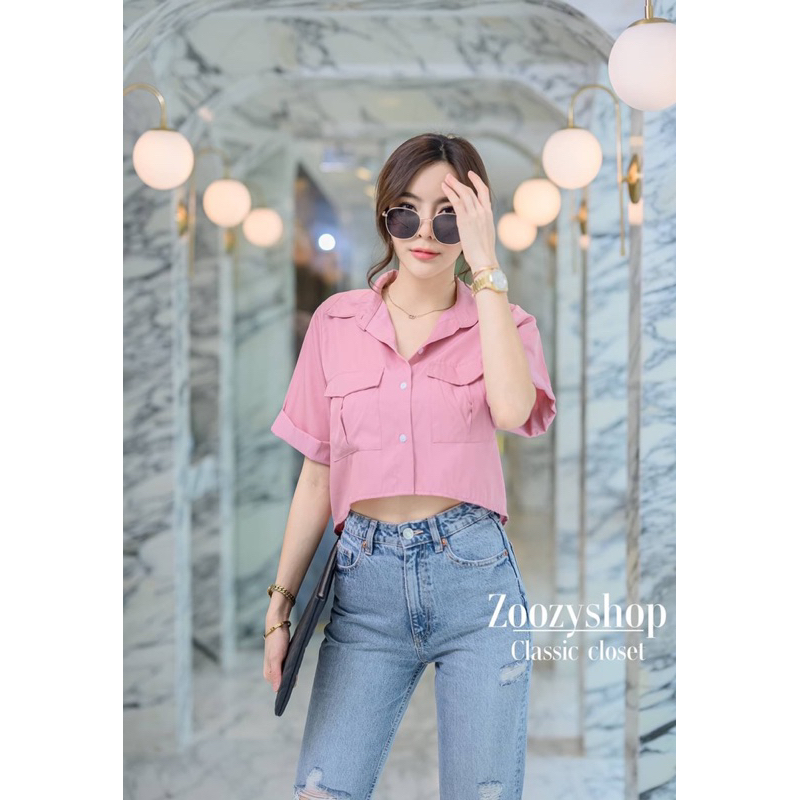 ATASAN ZOOZY MODEL CROP KANTONG DUA BLOUSE IMPORT BANGKOK (BJZY435)