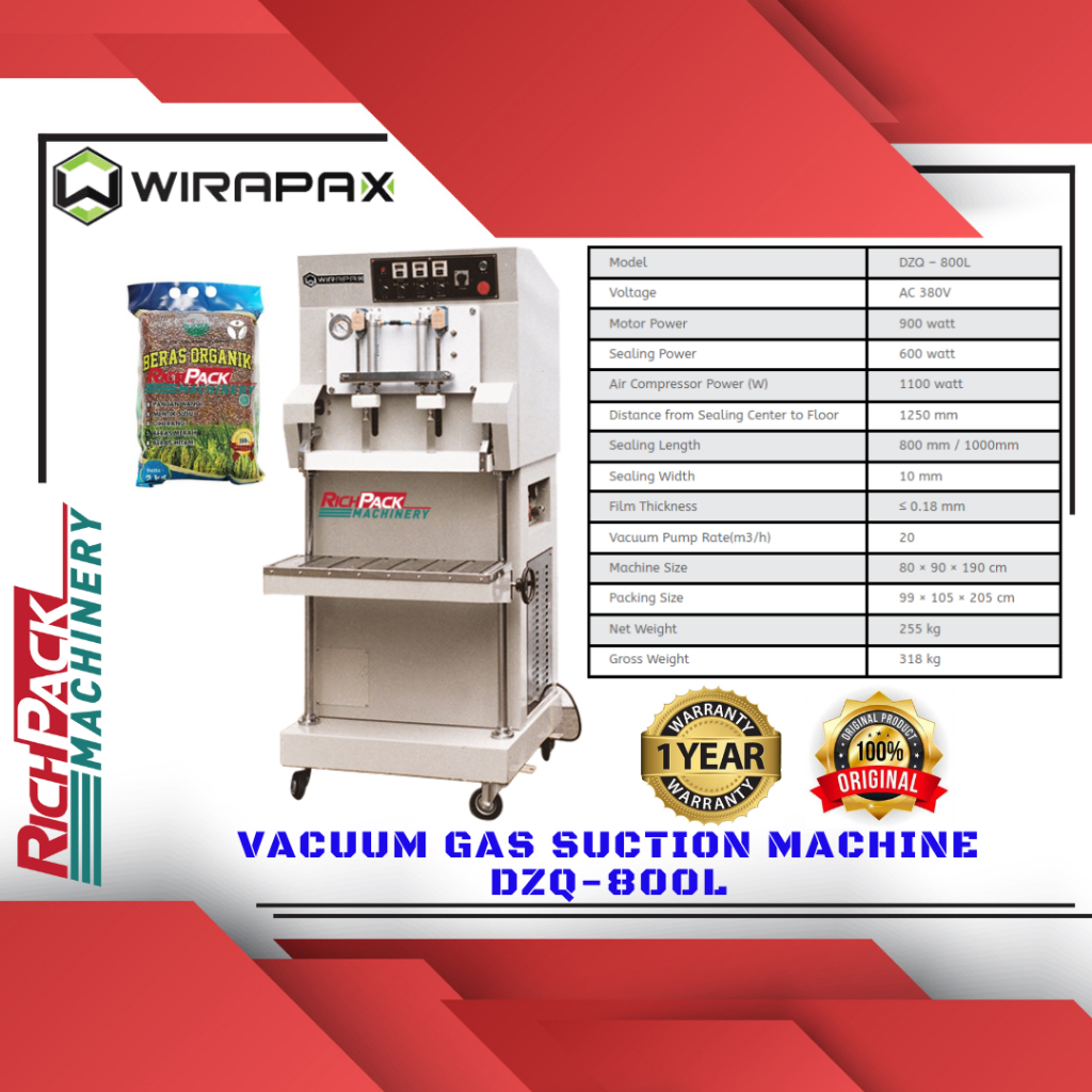 Wirapax DZQ-800L Vacuum Gas Suction Machine Mesin Vacuum Kemasan