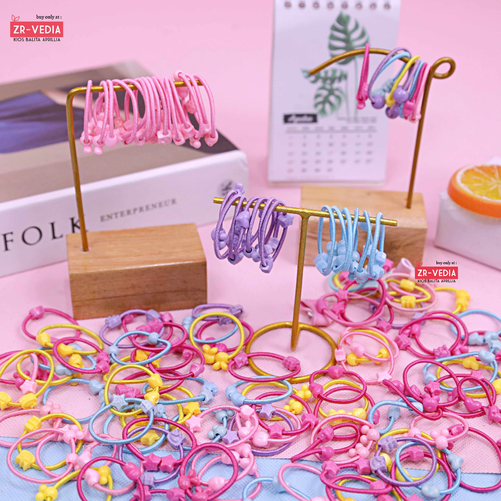 (ISI 50 PCS) Ikat Rambut Happy Girl / Anak Bayi Perempuan Karet Kunciran Kuncir Rambut Kualitas Impor Murah Lucu Mainan Kiosbalitaaprillia