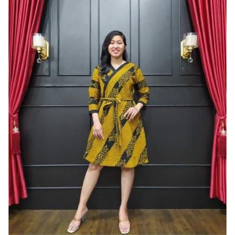 dres tenun motif Kalimantan yelow + free masker