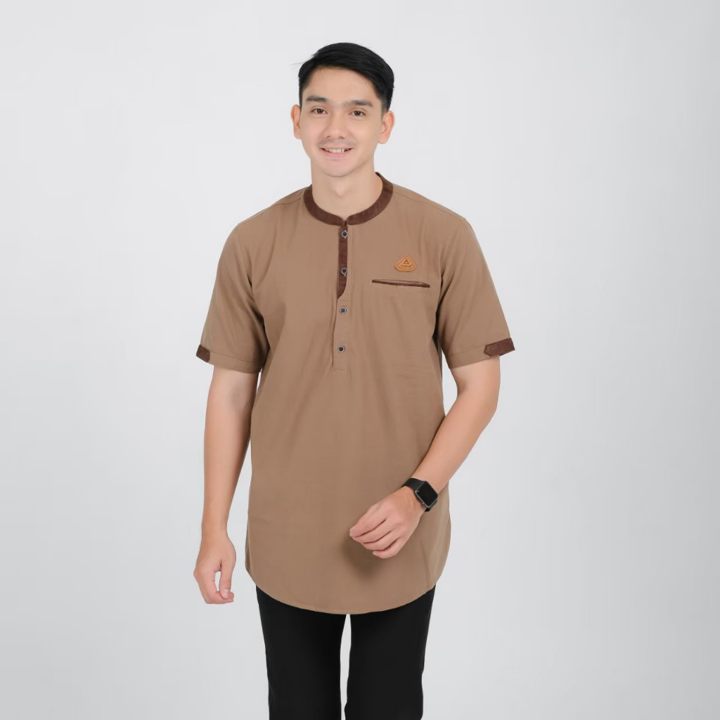 Kemeja Koko Lengan Pendek Dengan 3 Pocket Aktif Desain Kotak Saku Bahan Kombinasi full cotton