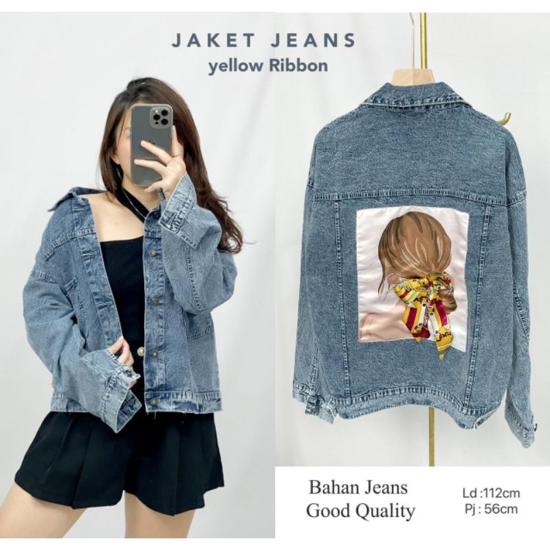 MDLV ~ Jaket Jeans Wanita Lengan panjang Motif Ribbon Import