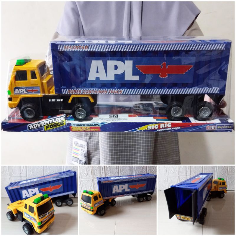 Mainan Truk Kontainer Peti Kemas Biru Edukasi Jalan tanpa Baterai Roda Friction - Truck Container Tr